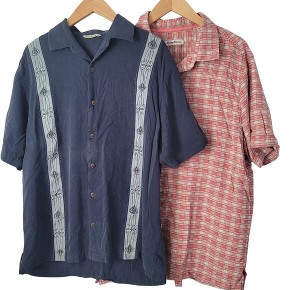 Tommy Bahama- 2 Silk button up tops- Large and XL tall - Picture 1 of 10